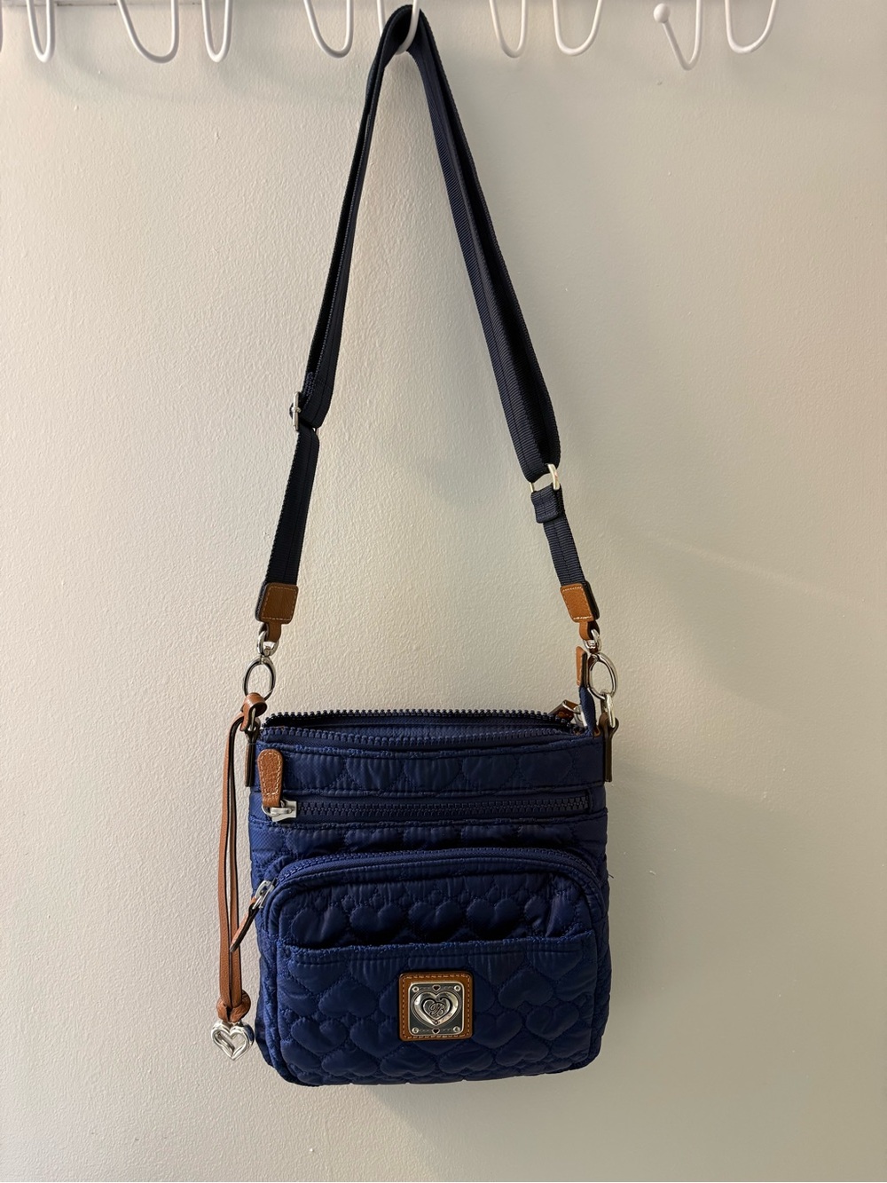 Quilted Navy Crossbody Bag with Heart Accent